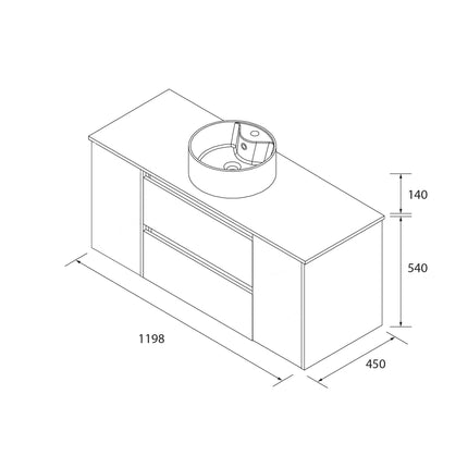 Medidas Bequia 2 Cajones y 2 Puertas