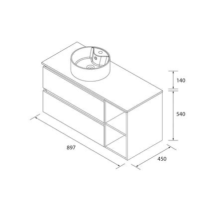 medidas BEQUIA 2 Cajones Coqueta y Lavabo 900 izquierda