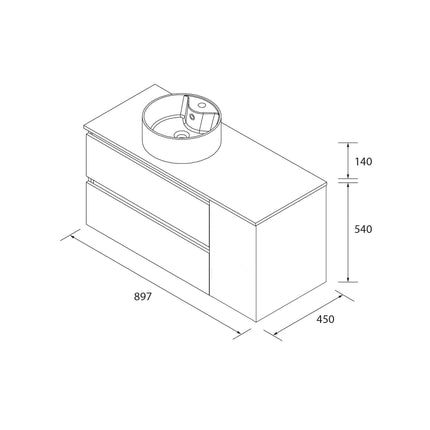 Medidas BEQUIA 2 Cajones y 1 Puerta 900