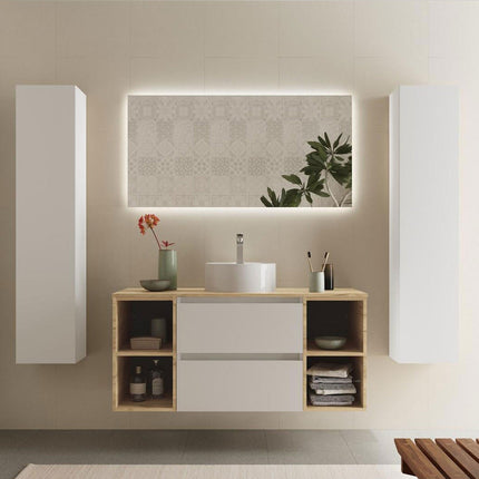 Conjunto Mueble  Bequia 2 Cajones y 2 Coquetas blanco y roble