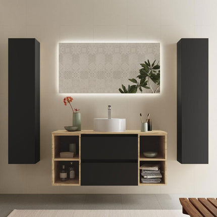 Conjunto Mueble  Bequia 2 Cajones y 2 Coquetas negro y roble frente