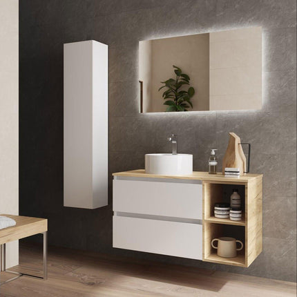 BEQUIA 2 Cajones Coqueta y Lavabo Blanco Roble