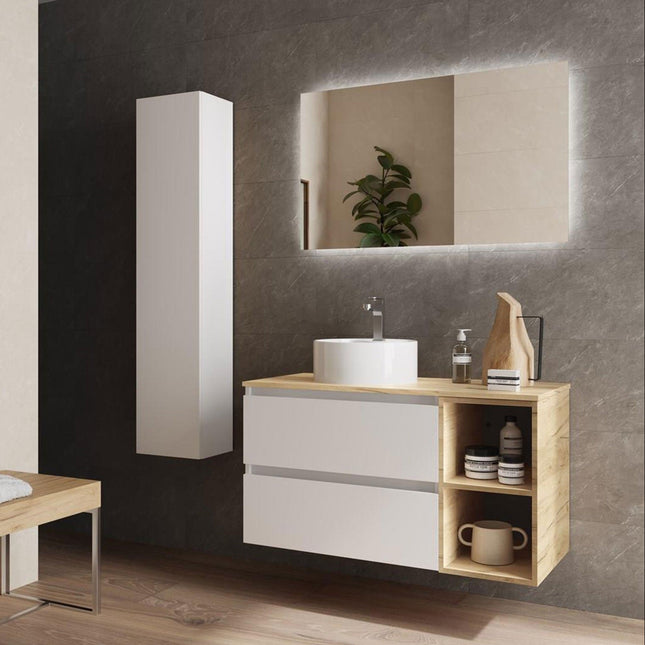 BEQUIA 2 Cajones Coqueta y Lavabo Blanco Roble