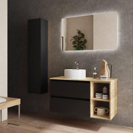 BEQUIA 2 Cajones y 1 Coqueta Negro y Roble de Lado