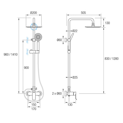 Medidas Kit Ducha SAYRO Aquassent