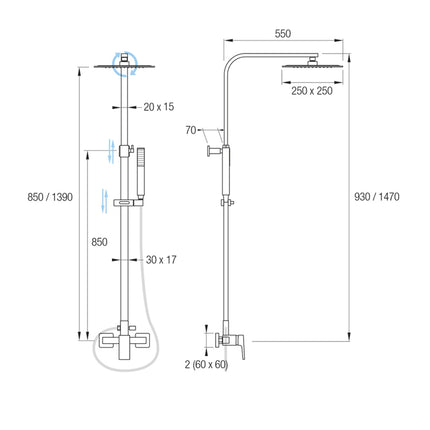 Medidas Conjunto de ducha SEUL 