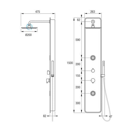 Medidas Columna Hidromasaje TOUS de aquassentcm