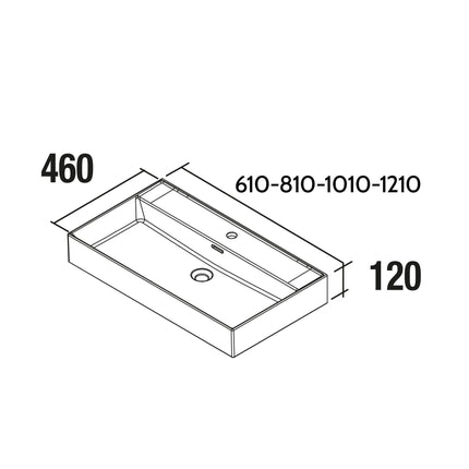 Lavabo Integrado de una Poza VENETO. Porcelana Blanca de 61 a 121 cm